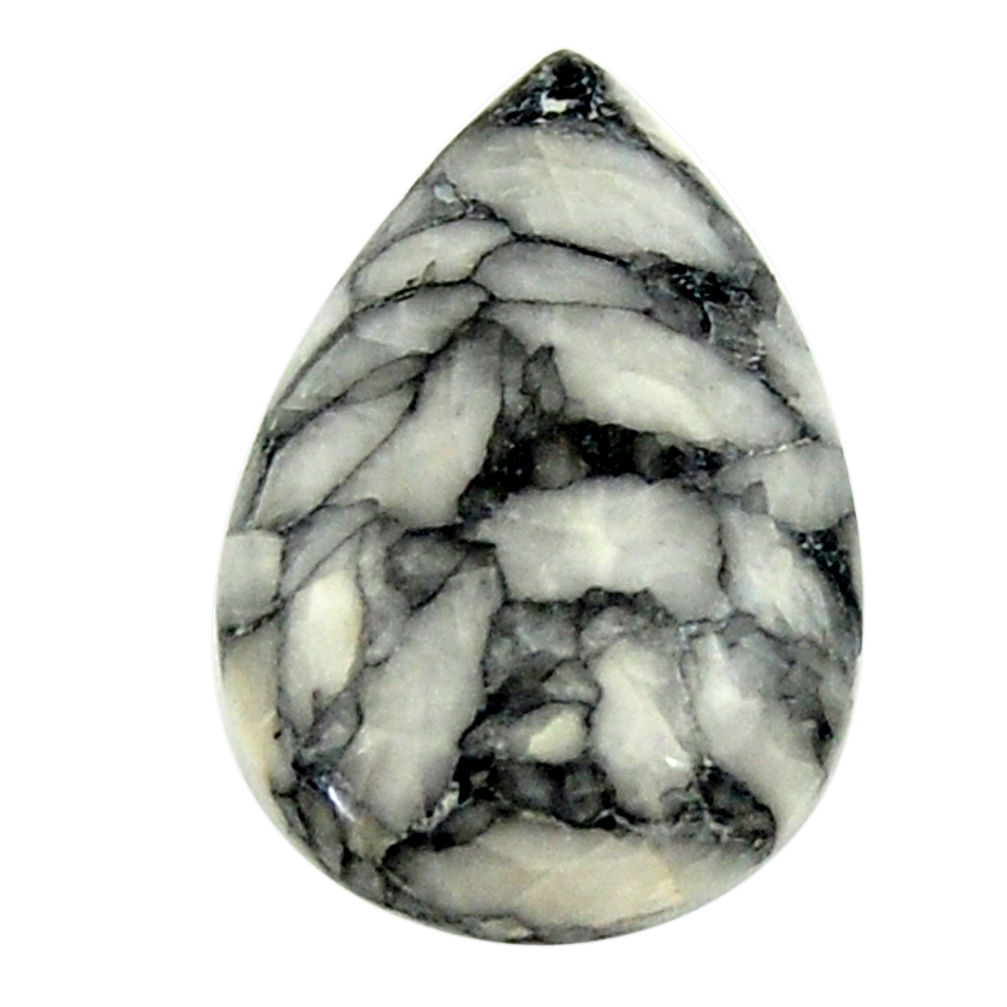 Natural 11.30cts pinolith white cabochon 21x14 mm pear loose gemstone s16941