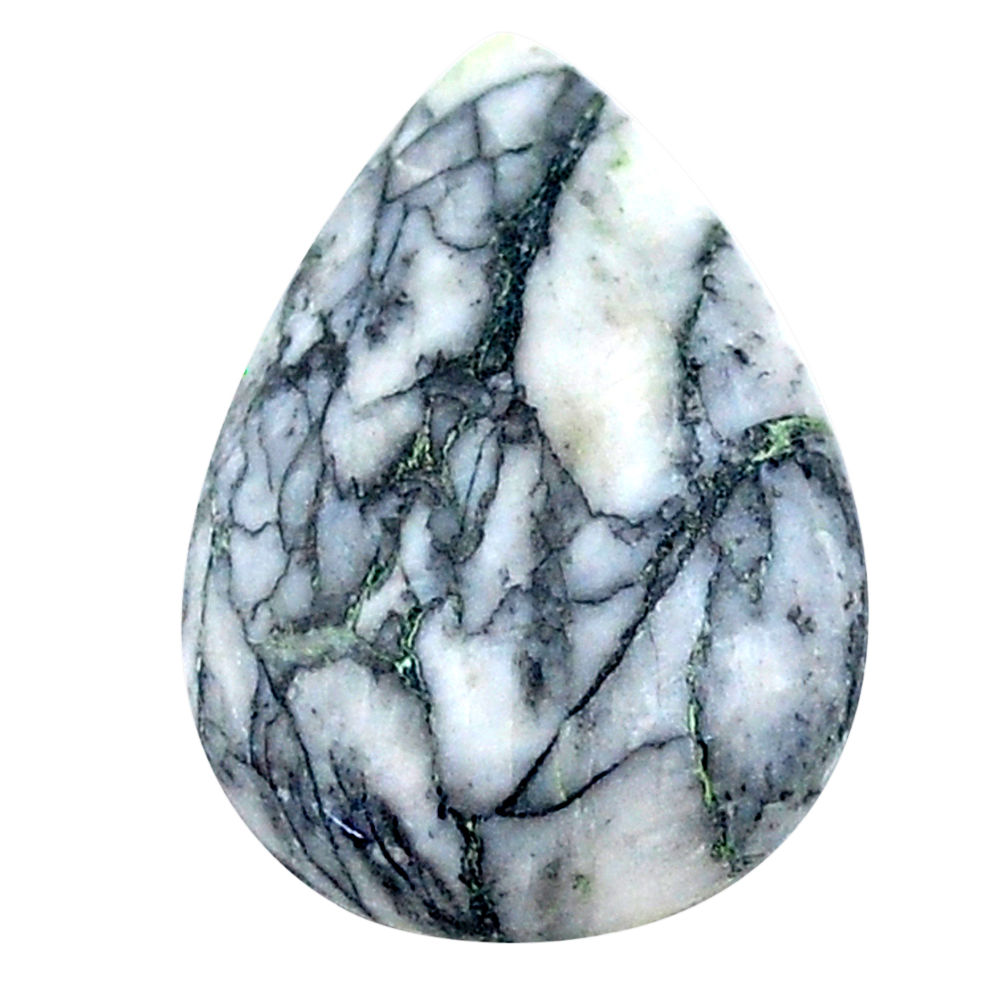 Natural 14.30cts pinolith white cabochon 22x15 mm pear loose gemstone s23056