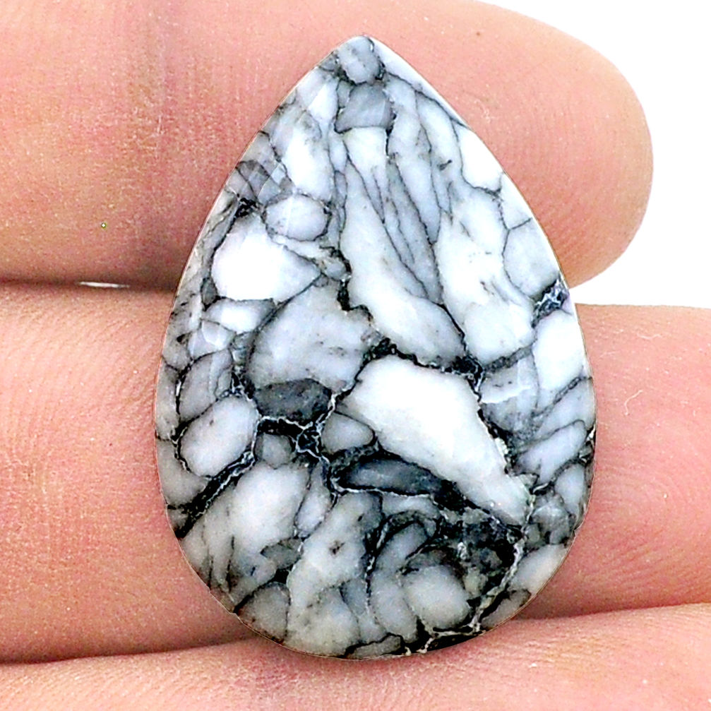 Natural 25.40cts pinolith white cabochon 30x21 mm pear loose gemstone s26539