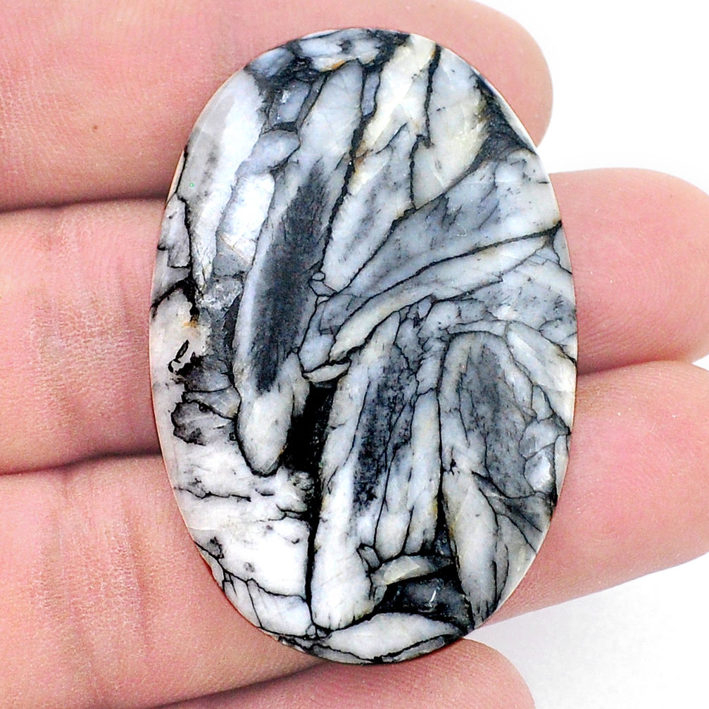 Natural 60.35cts pinolith white cabochon 46x30 mm oval loose gemstone s26531
