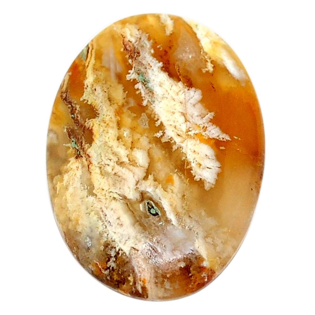 Natural 17.40cts plume agate yellow cabochon 26x18 mm oval loose gemstone s22856