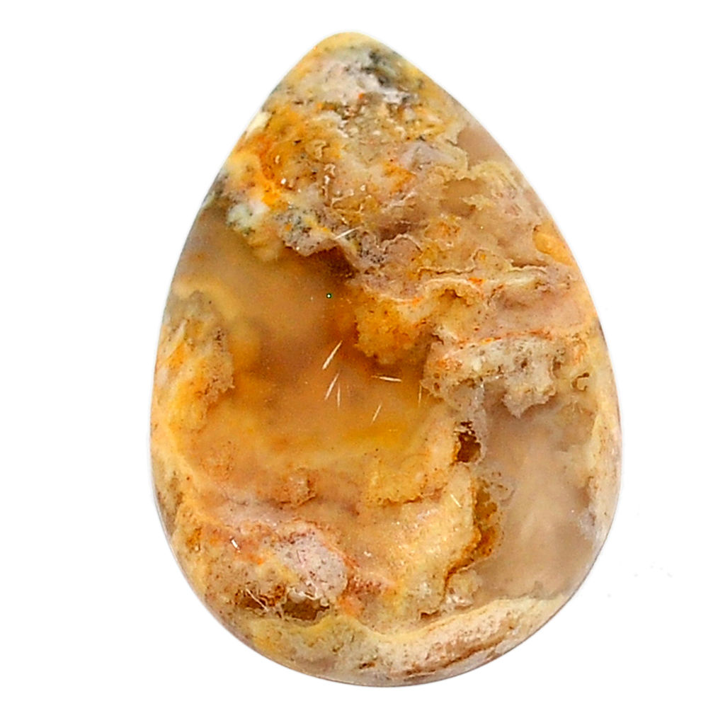 Natural 18.10cts plume agate yellow cabochon 27x17 mm pear loose gemstone s22849