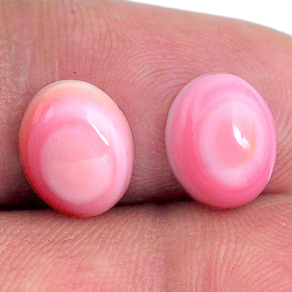Natural 8.15cts queen conch shell pink 10x8 mm oval pair loose gemstone s20109