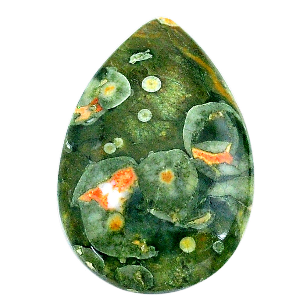 Natural 17.40cts rainforest rhyolite jasper 28x18.5mm pear loose gemstone s24507