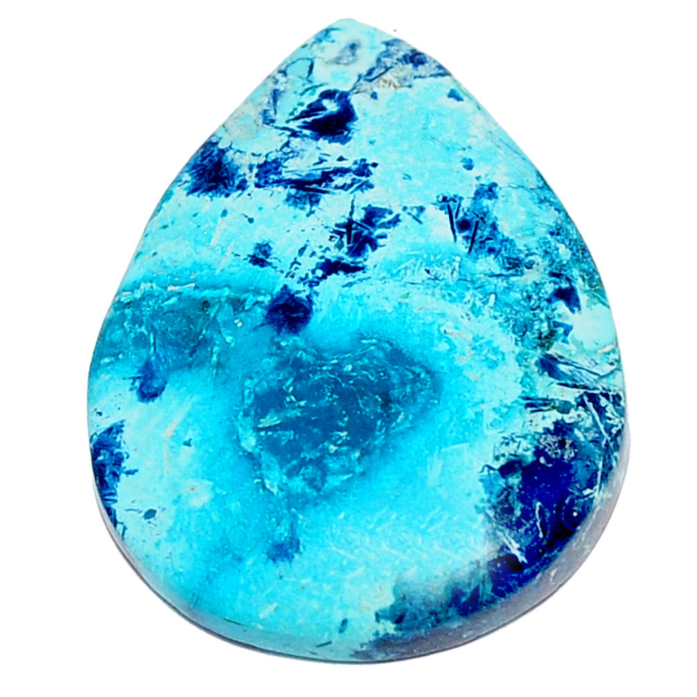 Natural 19.35cts shattuckite blue cabochon 26x20 mm pear loose gemstone s23087