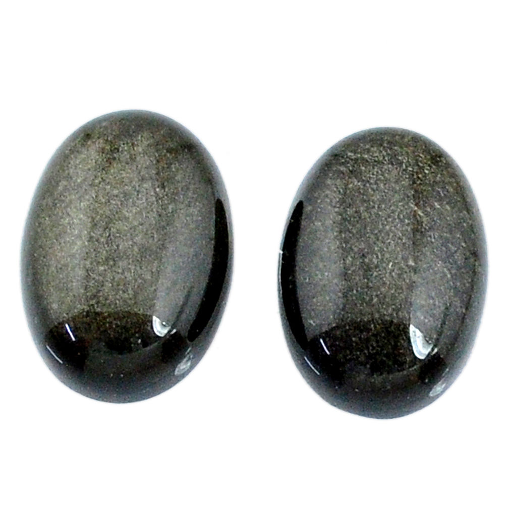 Natural 10.15cts sheen black obsidian golden 14x10 mm pair loose gemstone s21371