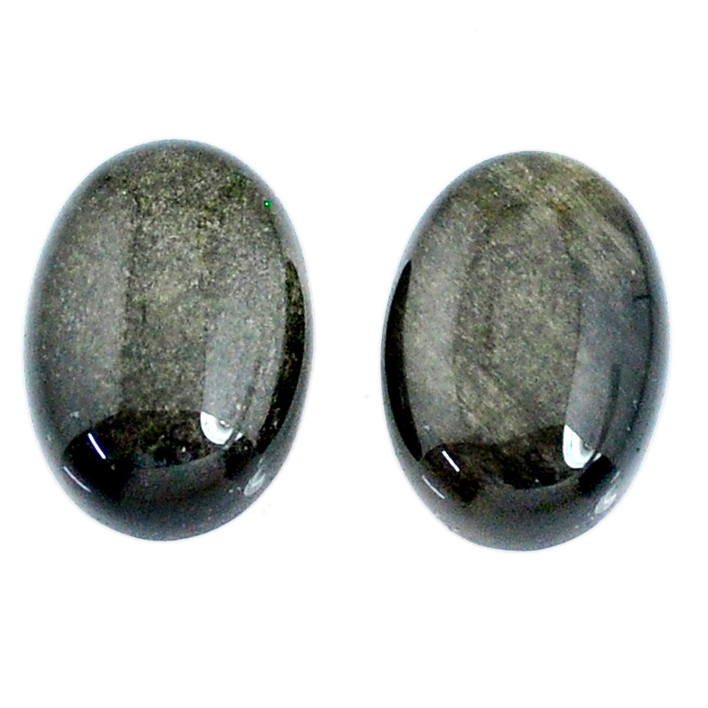 Natural 11.25cts sheen black obsidian golden 14x10 mm pair loose gemstone s21379