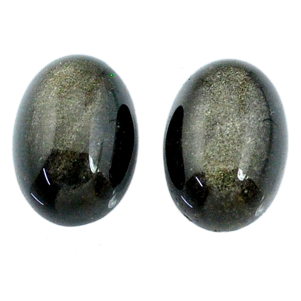 Natural 12.25cts sheen black obsidian golden 14x10 mm pair loose gemstone s21387