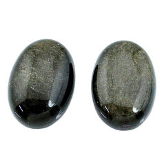 Natural 11.20cts sheen black obsidian golden 14x10 mm pair loose gemstone s21389
