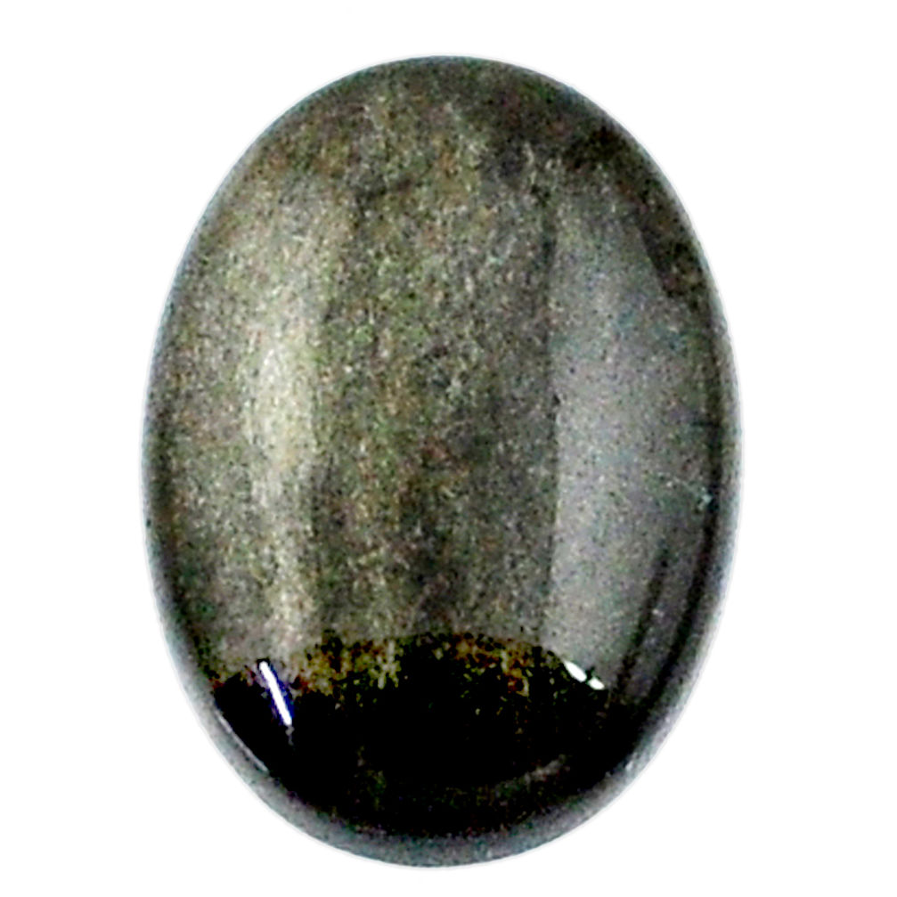Natural 8.15cts sheen black obsidian golden 18x13 mm oval loose gemstone s21334