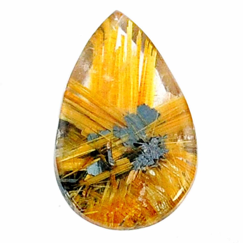 Natural 8.10cts star rutilated quartz golden 18x11mm pear loose gemstone s21222