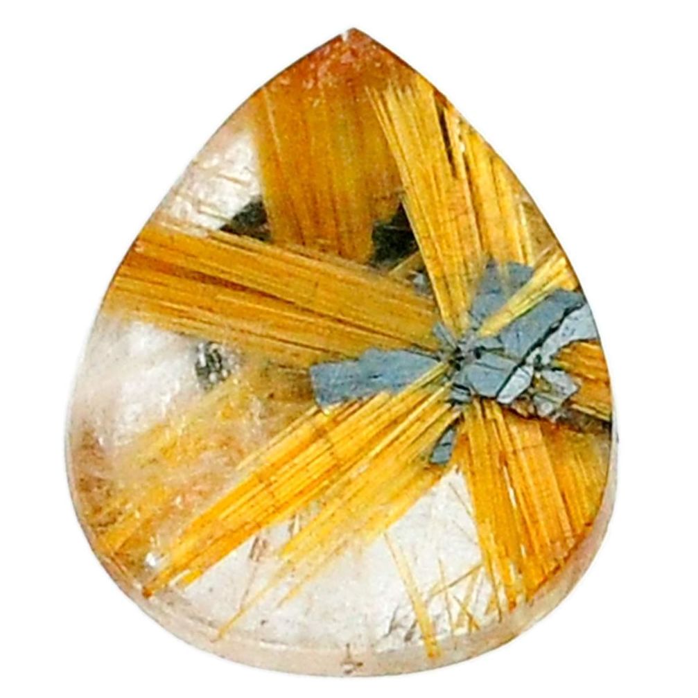 Natural 10.10cts star rutilated quartz golden 18x15mm pear loose gemstone s21239