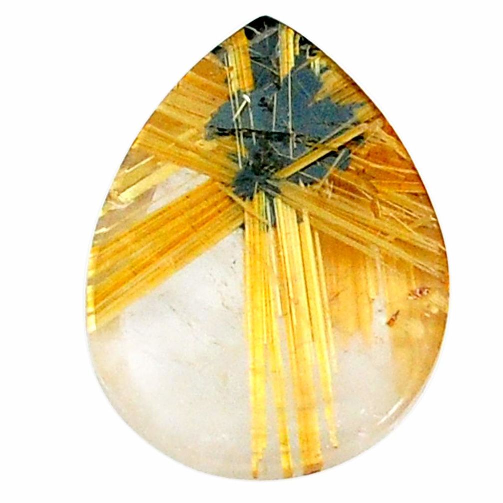 Natural 15.10cts star rutilated quartz golden 20x15mm pear loose gemstone s21201