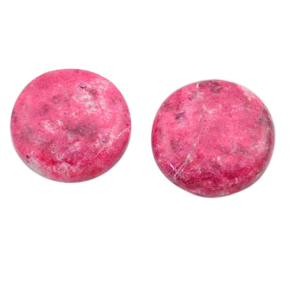 Natural 14.20cts thulite pink cabochon 14x14 mm round pair loose gemstone s25155
