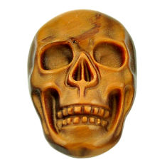 Natural 14.20cts tiger's eye brown carving 22x15 mm skull loose gemstone s18004