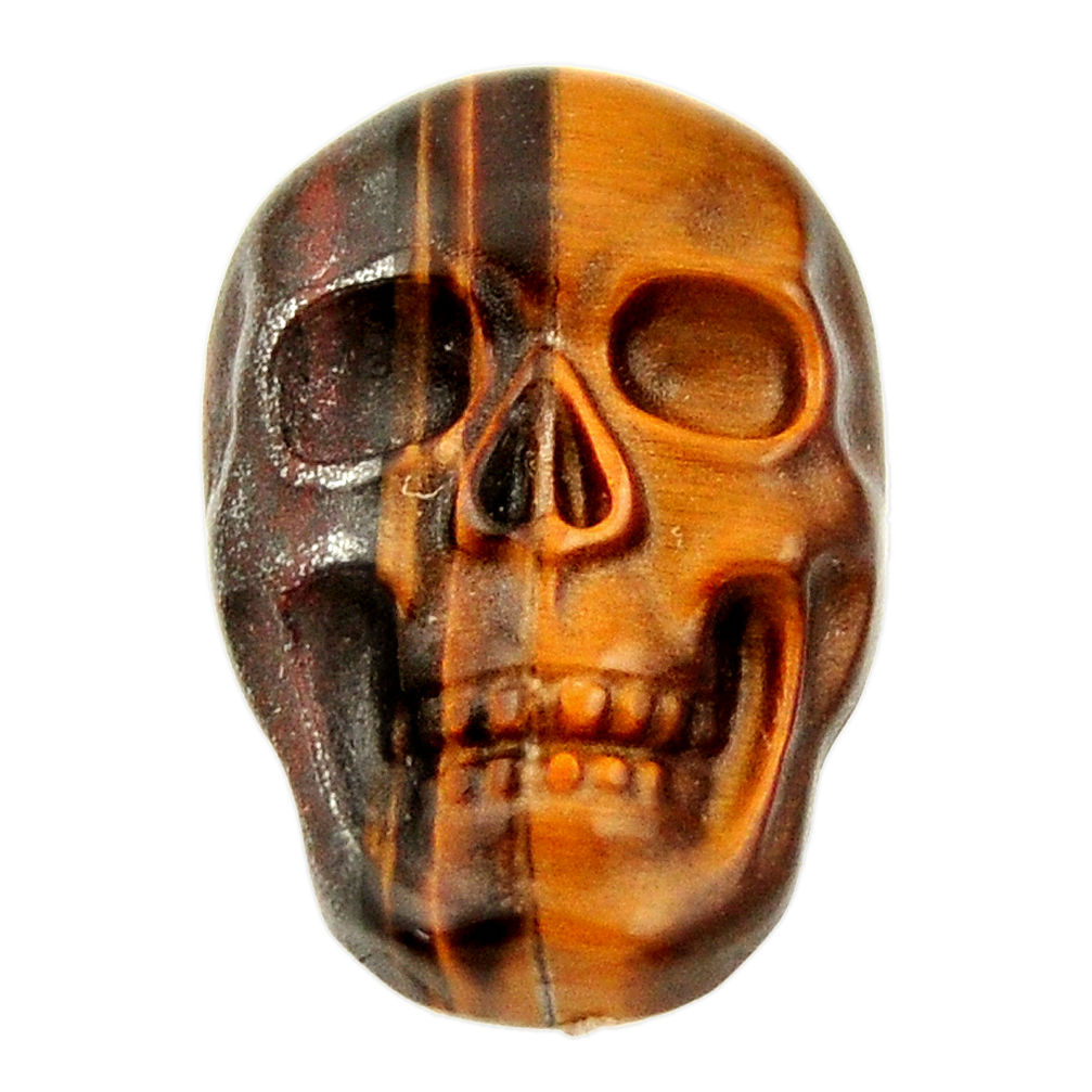 Natural 16.30cts tiger's eye brown carving 22x15 mm skull loose gemstone s18005