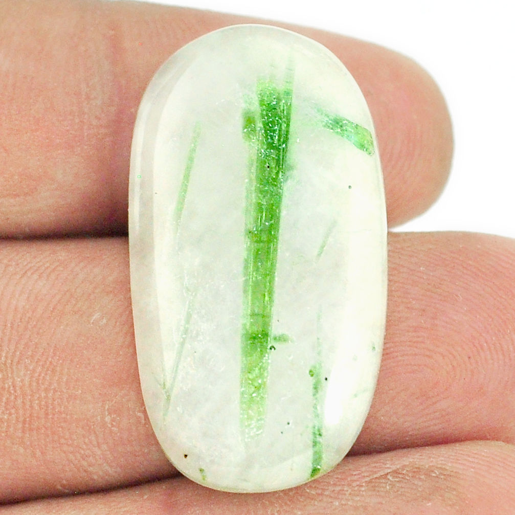 Natural 28.45cts tourmaline in quartz green 32x17.5 mm loose gemstone s22134