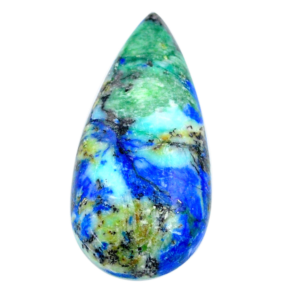 Natural 27.40cts turquoise azurite cabochon 30x15mm pear loose gemstone s21313