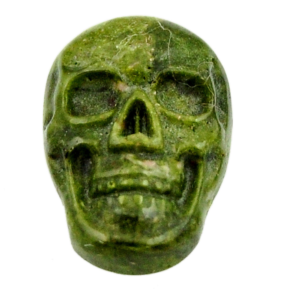 Natural 9.45cts unakite green carving 17.5x12 mm skull loose gemstone s18124