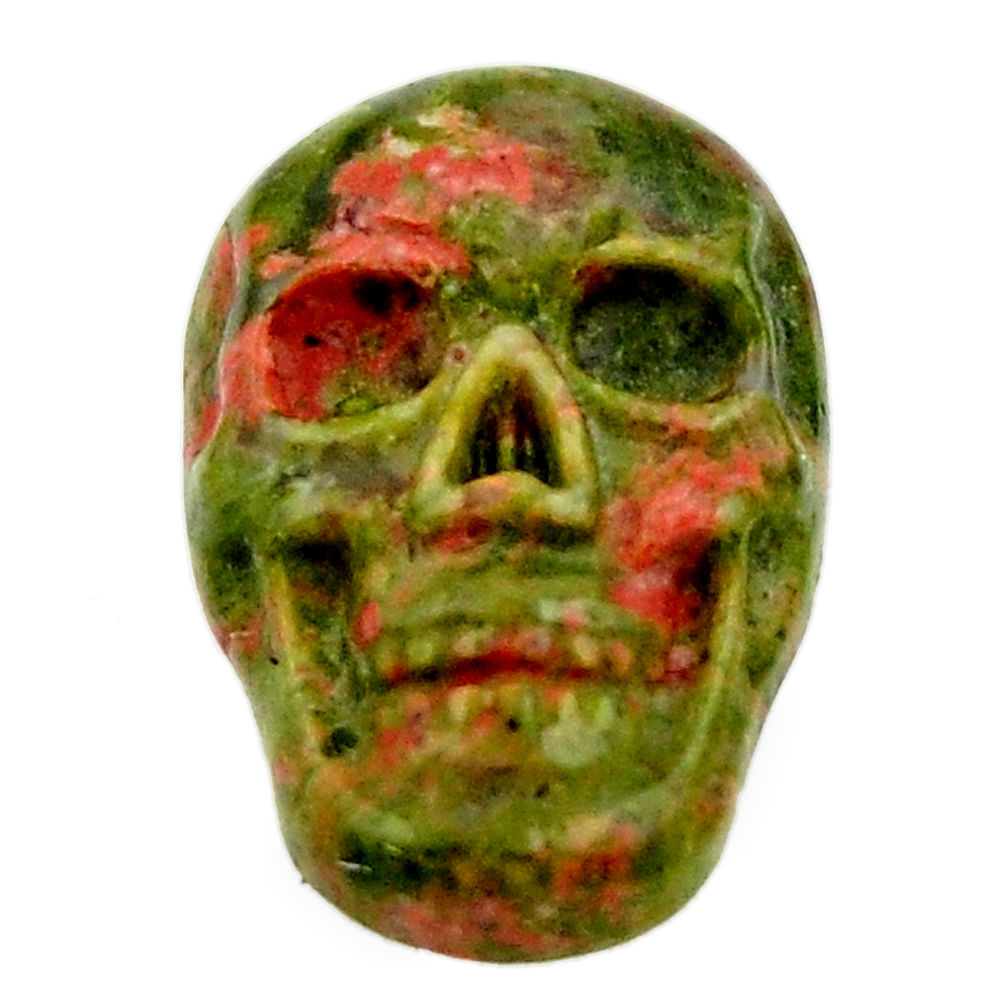 Natural 8.10cts unakite green carving 17.5x12 mm skull loose gemstone s18126