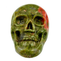 Natural 9.45cts unakite green carving 17.5x12 mm skull loose gemstone s18128