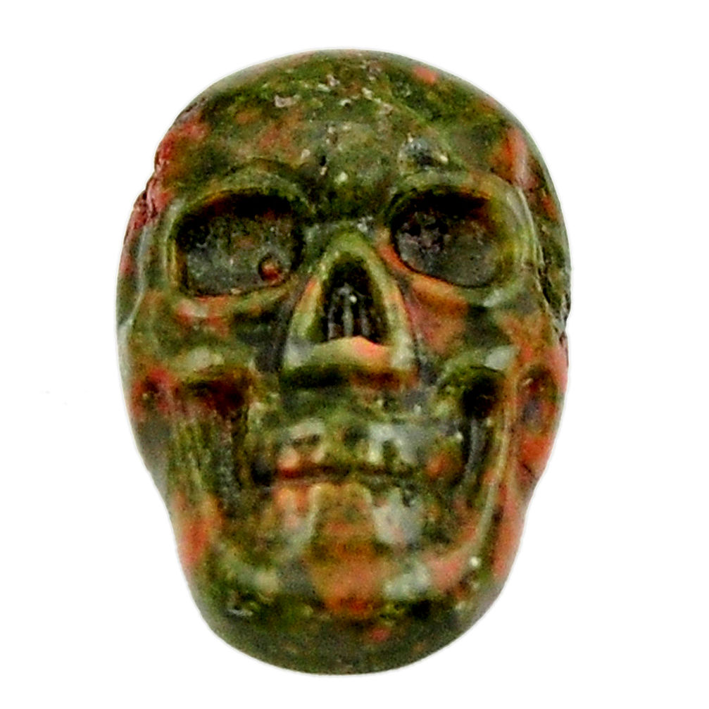 Natural 9.45cts unakite green carving 17.5x12 mm skull loose gemstone s18131