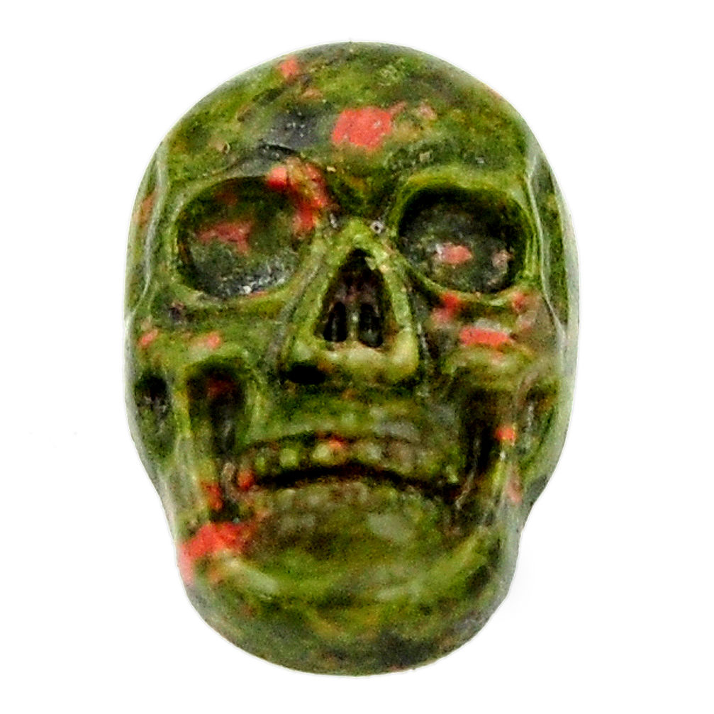 Natural 9.45cts unakite green carving 17.5x12 mm skull loose gemstone s18132