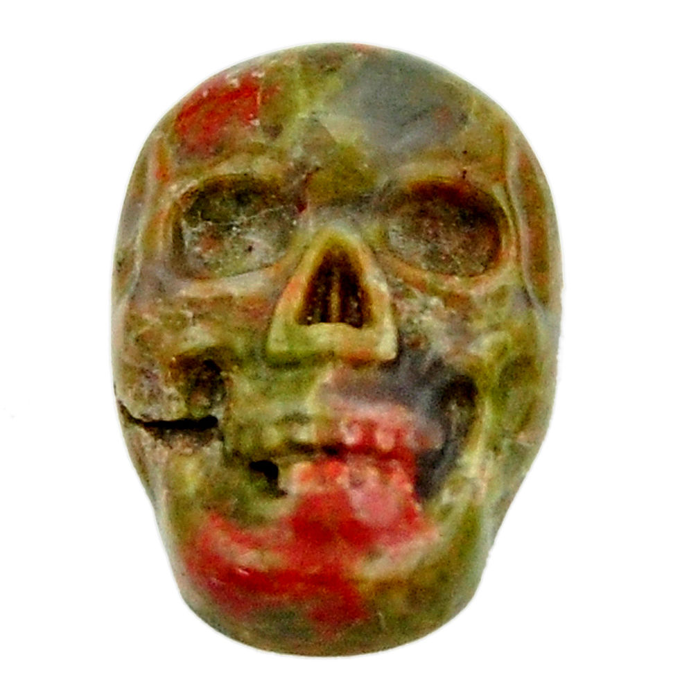 Natural 9.45cts unakite green carving 17.5x12 mm skull loose gemstone s18133