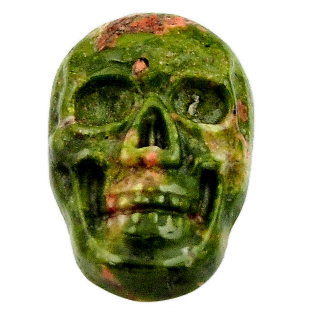 Natural 9.20cts unakite green carving 17.5x12 mm skull loose gemstone s18136