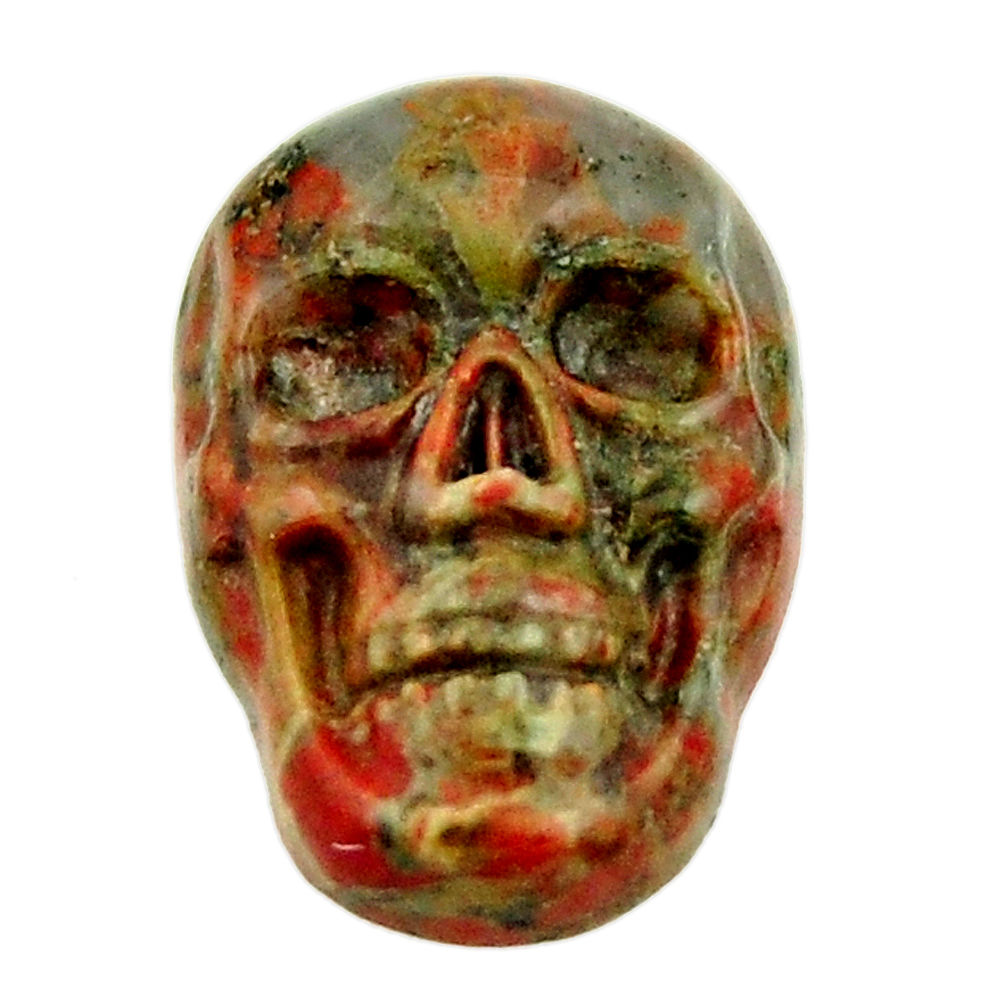 Natural 8.10cts unakite green carving 17.5x12 mm skull loose gemstone s18138