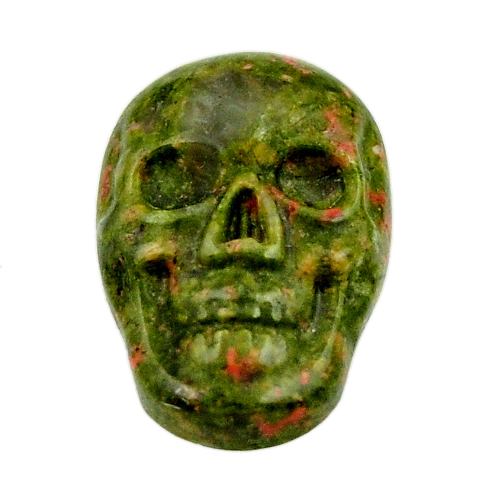Natural 9.45cts unakite green carving 17.5x12 mm skull loose gemstone s18139