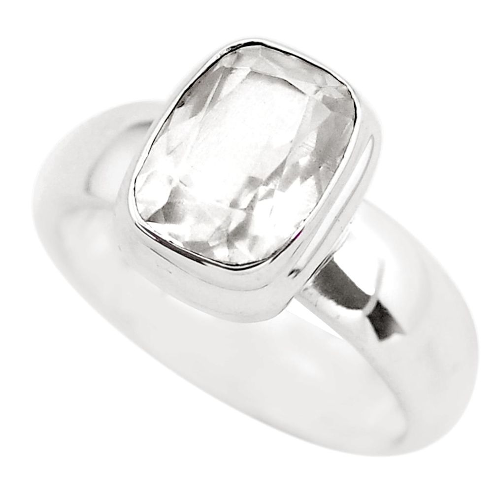 3.08cts faceted natural white pollucite 925 silver solitaire ring size 8 p54368