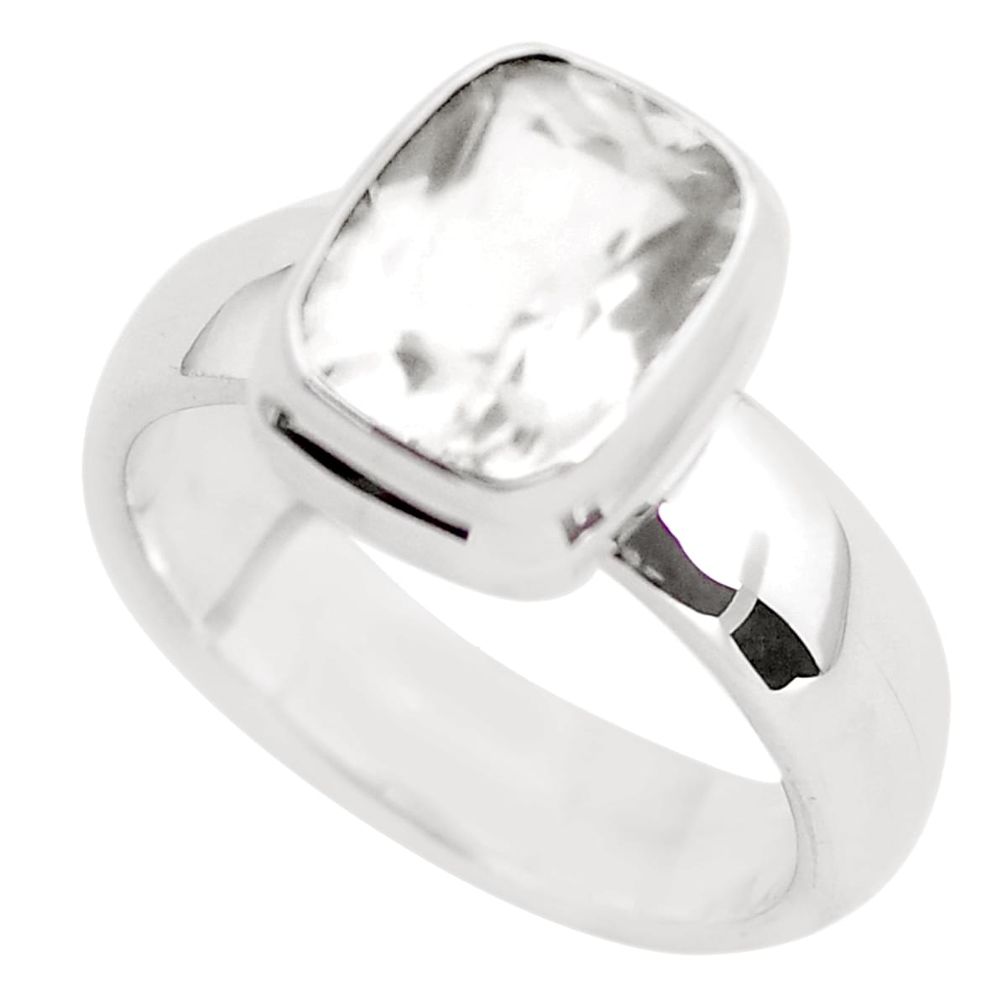 925 silver 4.61cts faceted natural white pollucite solitaire ring size 7 p54370