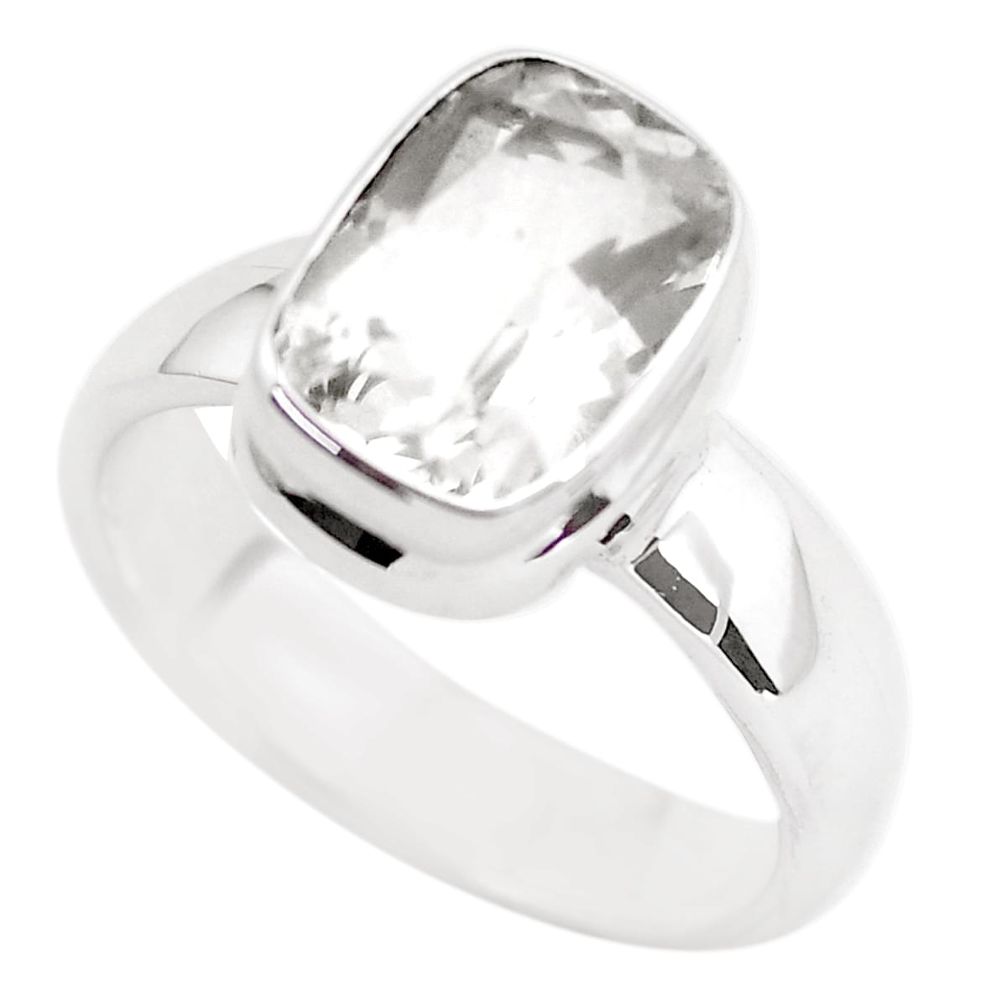 4.45cts faceted natural white pollucite 925 silver solitaire ring size 10 p54371