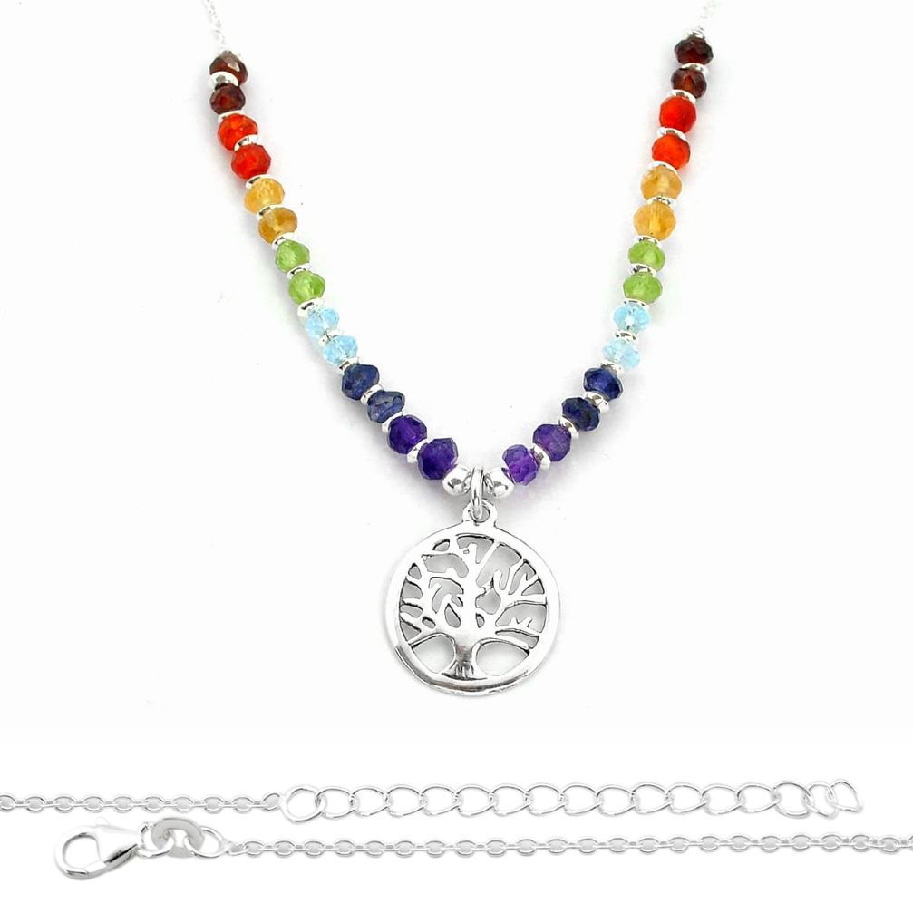 12.00cts natural tree of life multi gemstone 925 sterling silver beads necklace