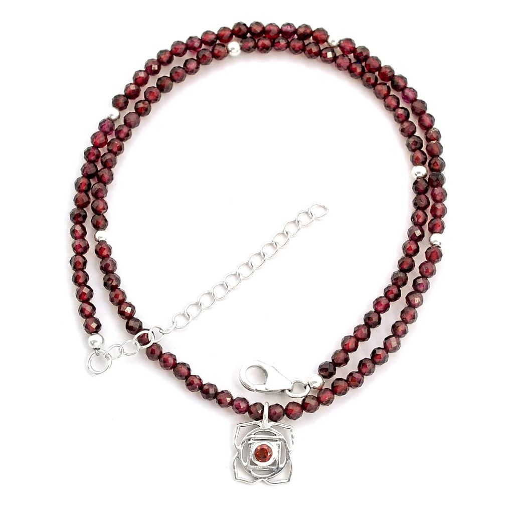 38.00cts natural garnet root chakra 925 sterling silver beads necklace jewelry