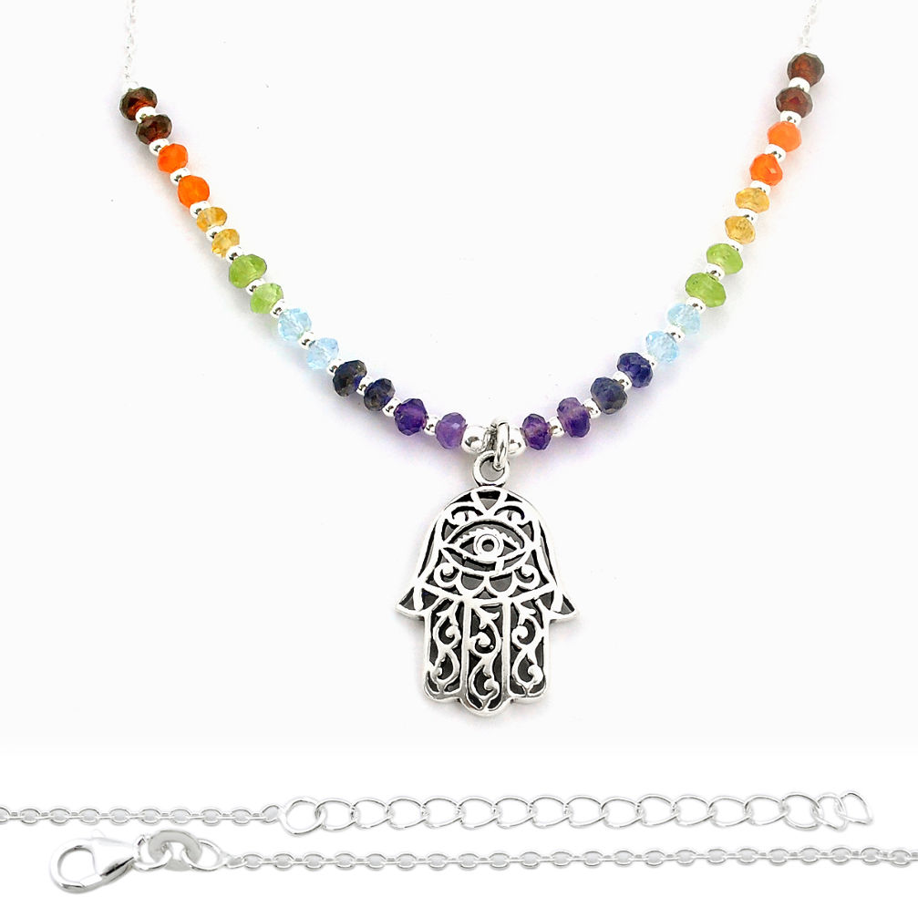 11.00cts natural hand of god multi gemstone 925 sterling silver beads necklace