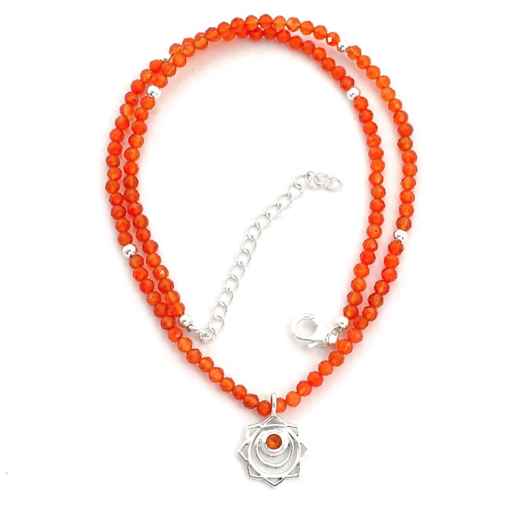 26.00cts natural cornelian (carnelian) sacral chakra 925 silver beads necklace