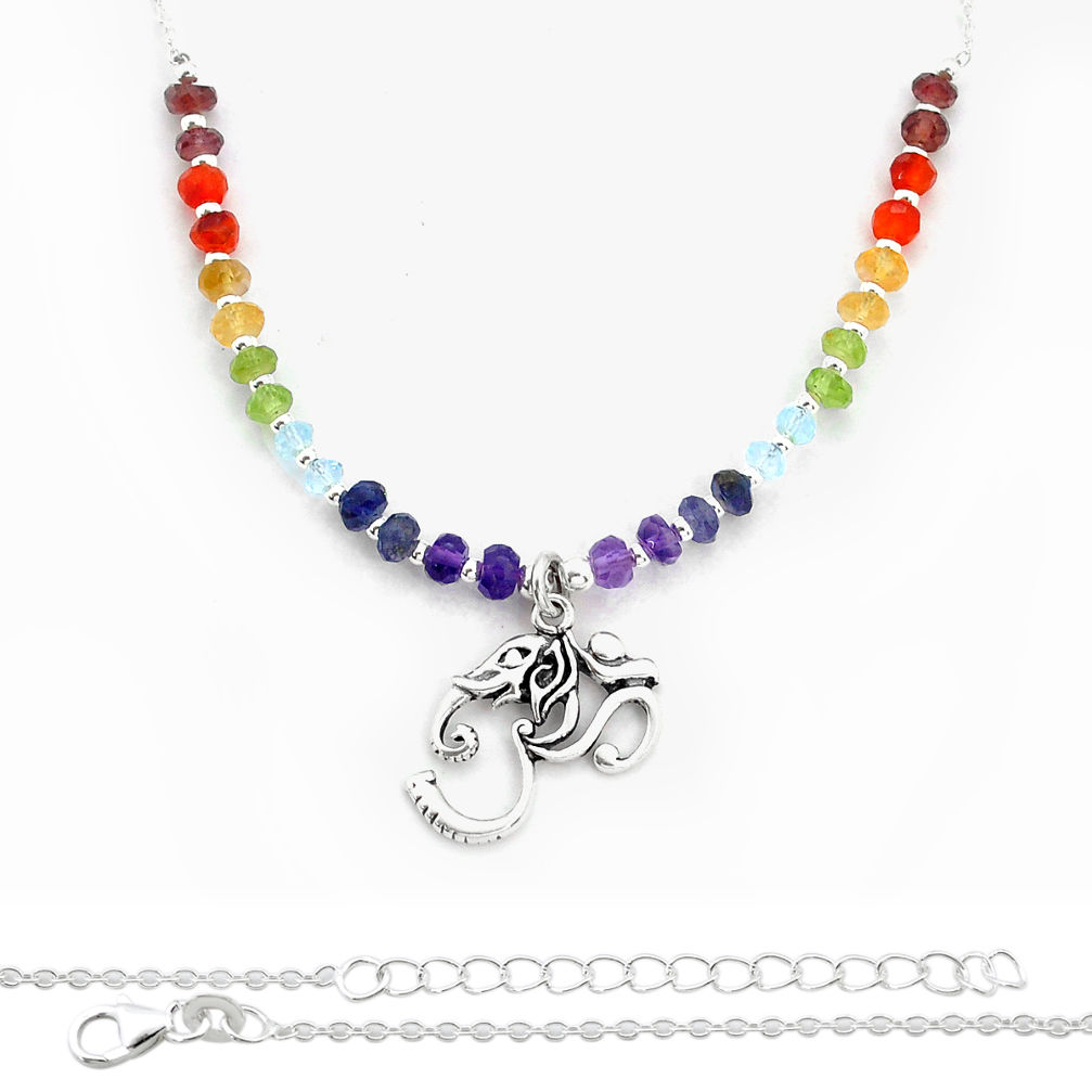 12.00cts natural multi gemstone ganesha 925 sterling silver beads necklace