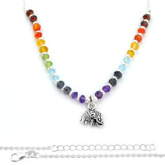 11.00cts natural elephant multi gemstone 925 sterling silver beads necklace