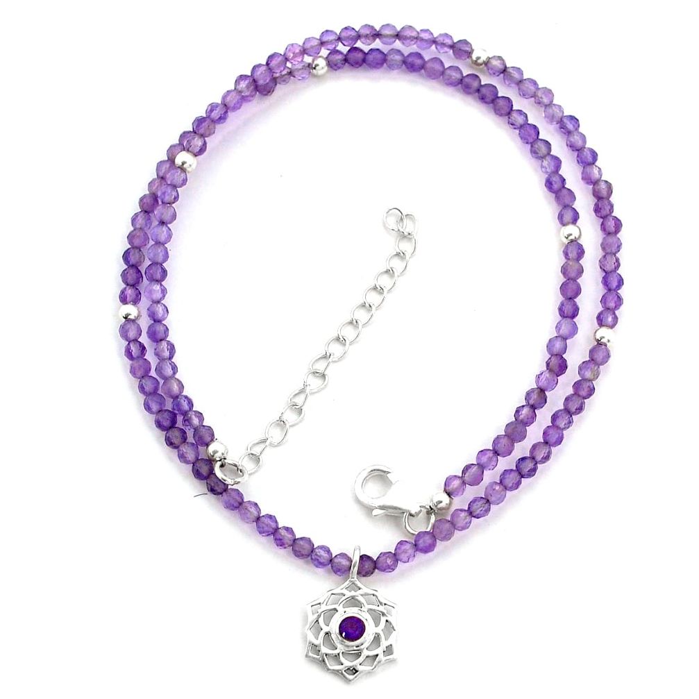 25.00cts natural amethyst crown chakra 925 sterling silver beads necklace
