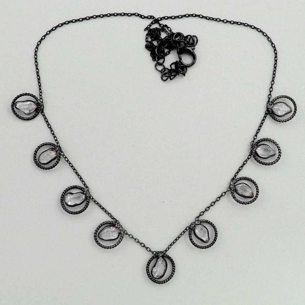 925 silver 10.31cts black rhodium natural white herkimer diamond necklace p68618