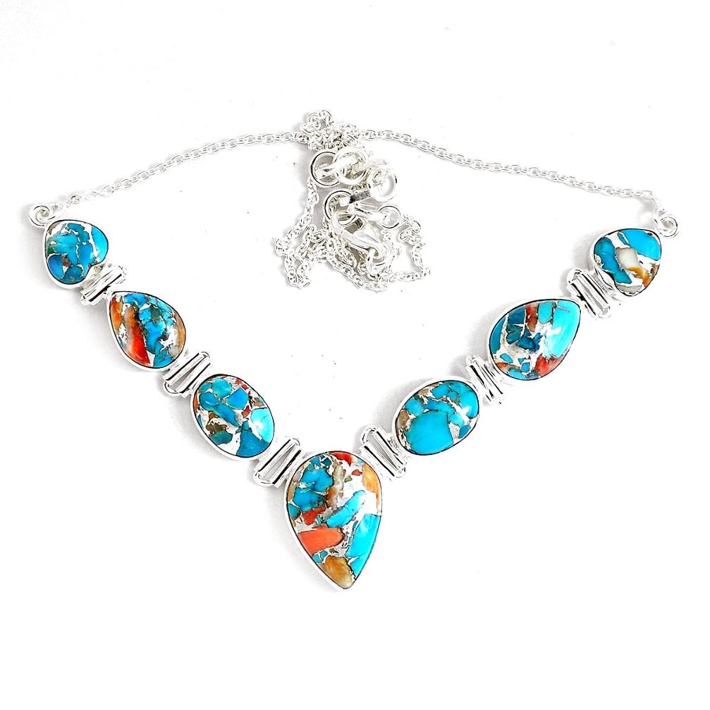 925 silver 63.65cts multi color spiny oyster arizona turquoise necklace p47433