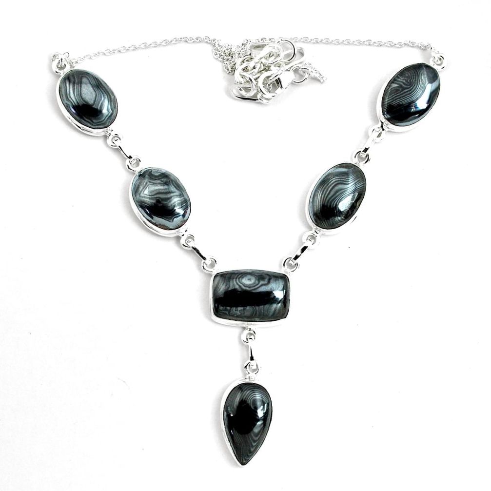 925 silver 48.97cts natural black psilomelane (crown of silver) necklace p69684