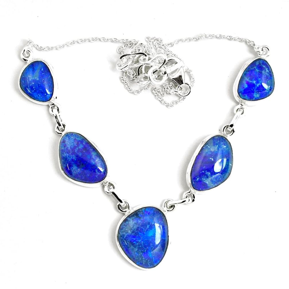 925 silver 45.08cts natural blue australian opal triplet fancy necklace p69644