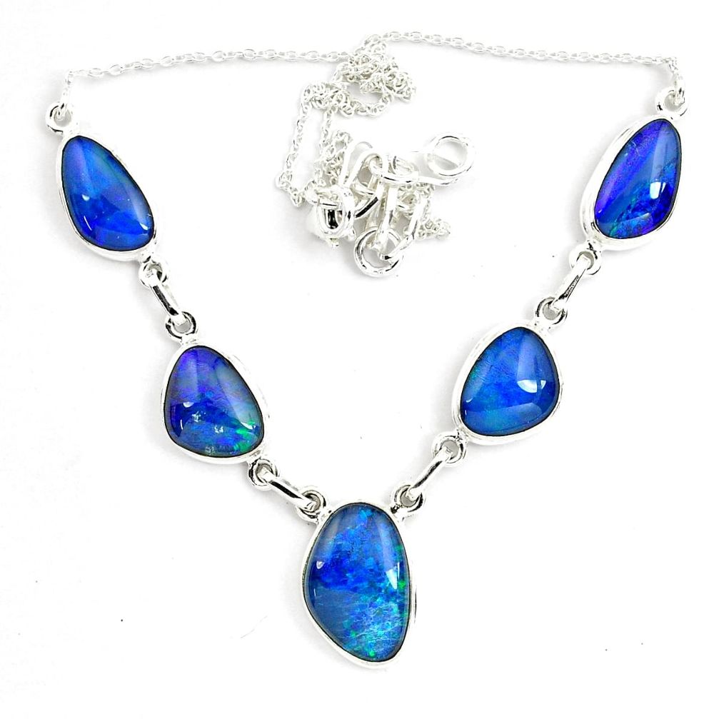 925 silver 36.85cts natural blue australian opal triplet fancy necklace p70780