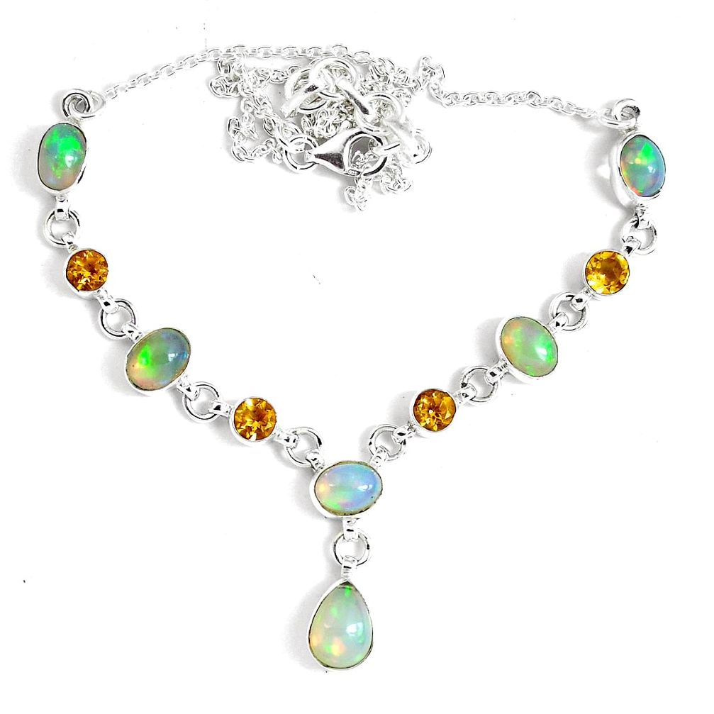 925 silver 16.94cts natural multi color ethiopian opal citrine necklace p47376