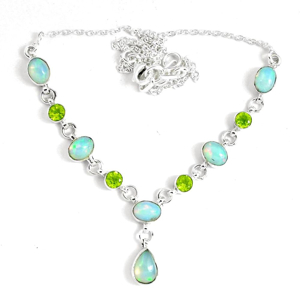 925 silver 17.24cts natural multi color ethiopian opal peridot necklace p47364