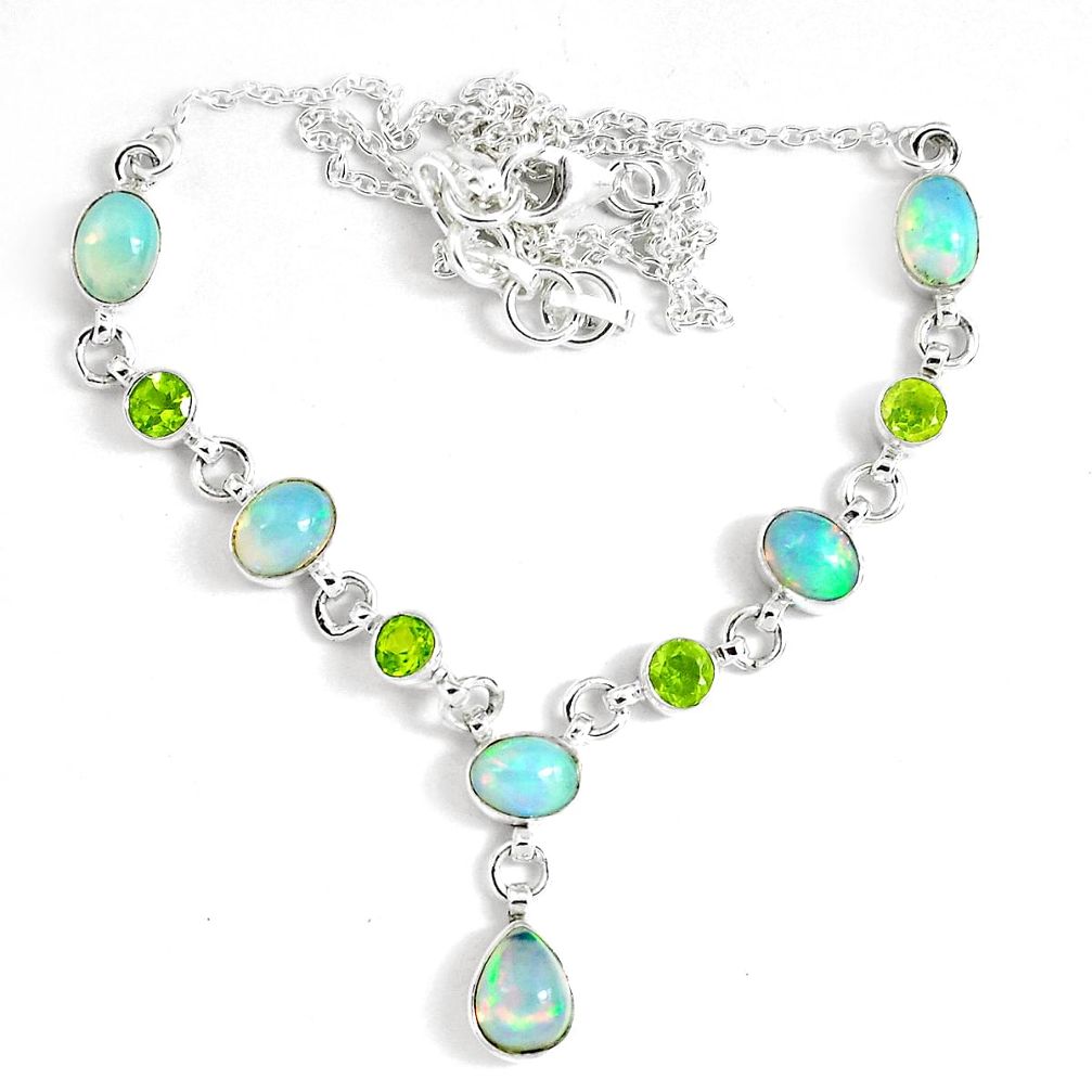 925 silver 17.24cts natural multi color ethiopian opal peridot necklace p47367