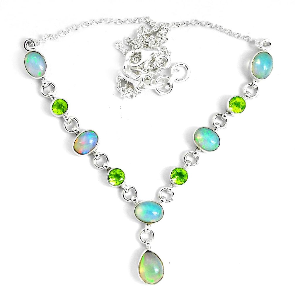 925 silver 17.24cts natural multi color ethiopian opal peridot necklace p47371